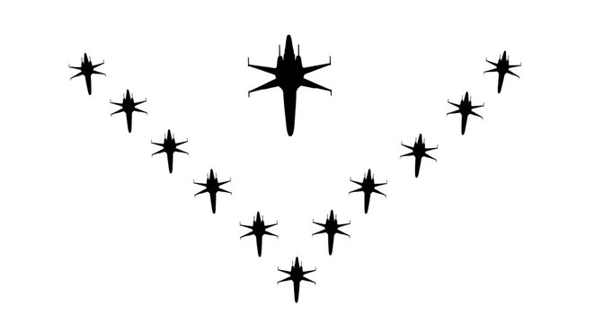 V-Formation of Futuristic Spaceships - Abstract Sci-Fi Aircraft Squadron Icon