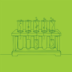 Line Art of Laboratory Test Tubes and Stand on Bright Green