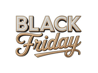 Black friday text in a 3d metallic font with a gradient of beige and brown, isolated on transparent background
