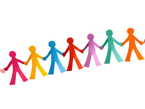 Colorful paper people linked hand-in-hand (2)