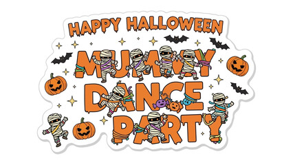 Halloween Mummy Dance Party: An animated group of mummies playfully come together to dance, in a festive celebration of the Halloween spirit.
