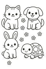 Funny cartoon animal set with cute baby pets and wild characters vector illustration