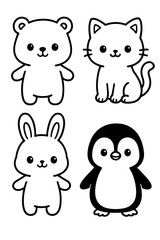 Funny cartoon animal set vector illustration