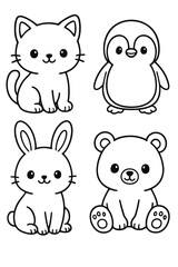 Funny cartoon animal set with cute pets and wild faces vector illustration