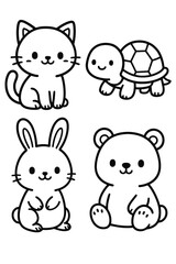 Funny cartoon animal set with cute baby pets and wild characters collection