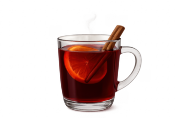 Mulled wine in glass mug with orange and cinnamon