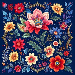 Vibrant floral pattern on dark backdrop