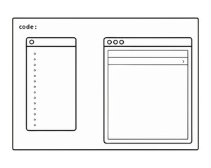 Simple line drawing of computer windows and code elements