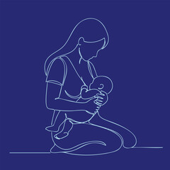 Minimalist line drawing of a mother holding her baby while sitting cross-legged on the floor, emphasizing tenderness and care