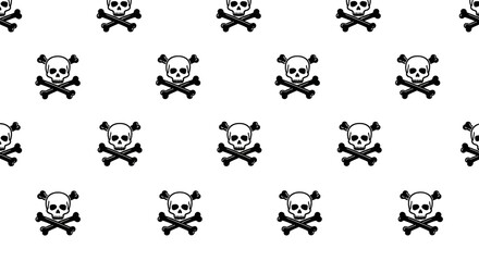 Fototapeta premium Skull and Crossbones Seamless Pattern. Black and White Hazard Symbol Background.