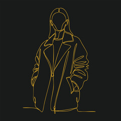Minimalist Line Drawing of a Person Wearing a Jacket with Hands in Pockets on Dark