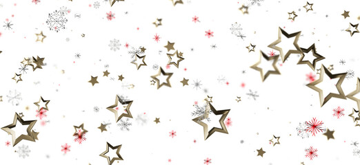 Festive background with gold stars and snowflakes on white. Perfect for Christmas, holiday themes, celebrations, and special occasions. Ideal fo
