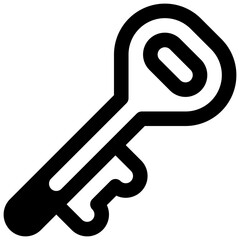 Key. Outlined stroke vector icon with black-filled details.