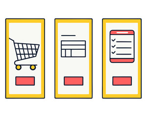 Online shopping process icons for e commerce and retail business