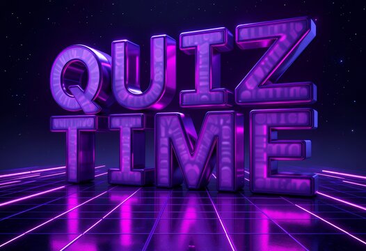 vibrant retro neon quiz time glowing sign with futuristic grid background in deep purple tones - Powered by Adobe