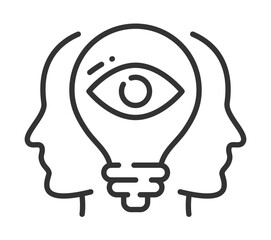 Double profile silhouette with lightbulb and eye symbolizing innovation and vision