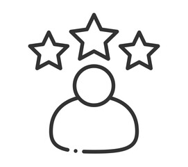 Customer satisfaction icon with person silhouette and rating stars