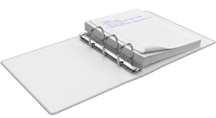 White binder with the message "Add ideas for the meeting here." isolated PNG with Transparent Background