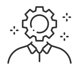 Businessman with gear head icon for innovation and leadership concepts