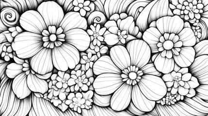 Floral doodle pattern, black and white, intricate design, background for design, coloring pages