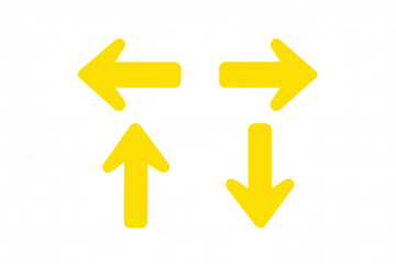Yellow arrows pointing up, down, left, and right, indicating direction, navigation, and choice on transparent background