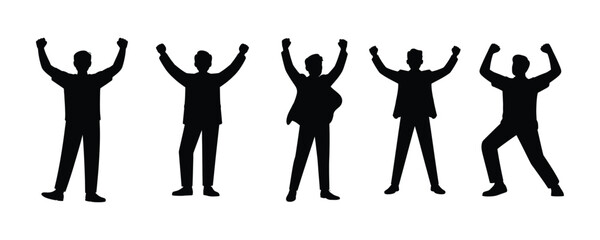 Success men vector silhouette on white background. celebration, group, design, graphic, person, symbol.