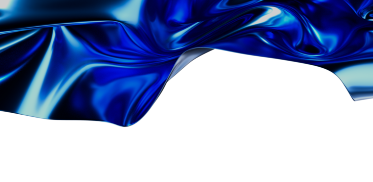 Dynamic abstract blue satin fabric floating with light reflections on a white background, perfect for modern designs, textures, and backgrounds. - Powered by Adobe