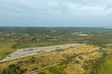 Aerial view of a large solar power plant construction site near Kushiro Wetland, Hokkaido, Japan – Editorial Use Only