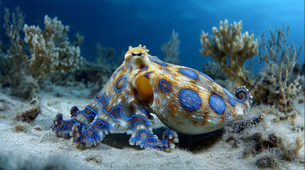 blue-ringed octopus beautiful bright octopus at the bottom of the ocean	