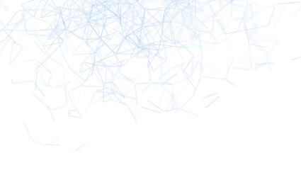 A digital art illustration depicting abstract network connections with a web of geometric lines on a bright white background. Suitable for techn