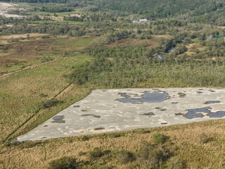 Aerial view of a large solar power plant construction site near Kushiro Wetland, Hokkaido, Japan – Editorial Use Only