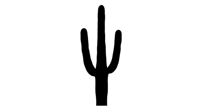 Black saguaro cactus silhouette on white background