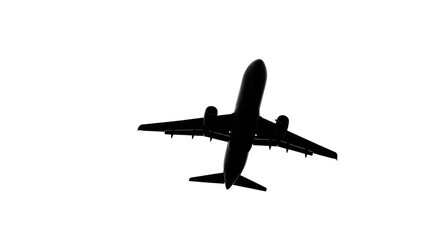 Obraz premium Airplane flying silhouette view isolated PNG with Transparent Background