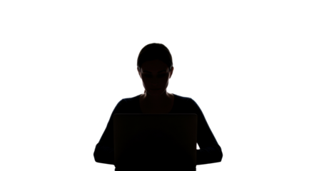 Silhouette of a woman sitting at a computer isolated PNG with Transparent Background