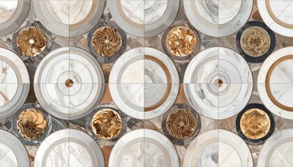 Diamond Marble Tile Pattern with Gold Outlines