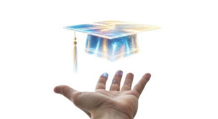 Hand reaching for graduation cap isolated PNG with Transparent Background