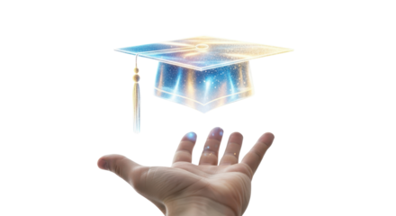 Hand reaching for graduation cap isolated PNG with Transparent Background