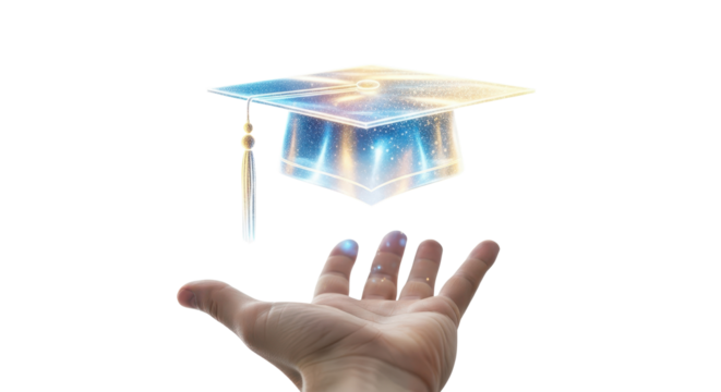Hand reaching for graduation cap isolated PNG with Transparent Background