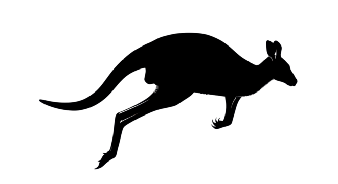 Black silhouette of a kangaroo isolated PNG with Transparent Background