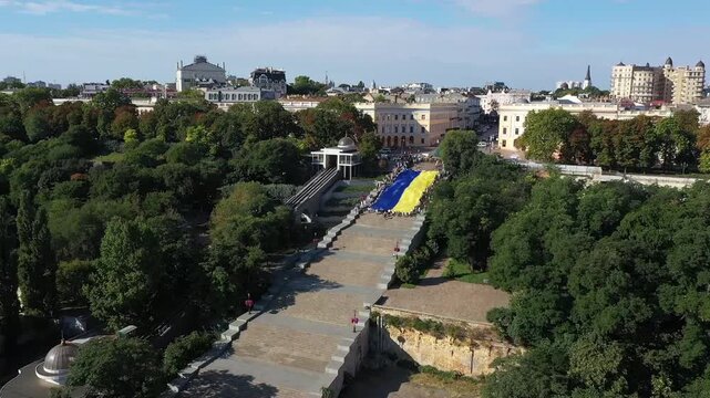 Potemkin Stairs in Odesa United Under the Ukrainian Flag