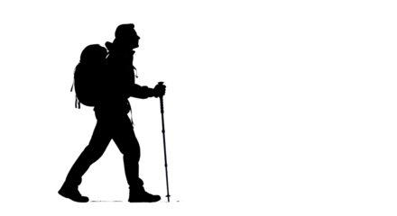 Silhouette of hiker with backpack and trekking poles isolated PNG with Transparent Background