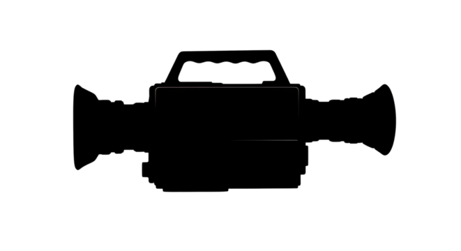 Silhouette of an old style camera with lights isolated PNG with Transparent Background