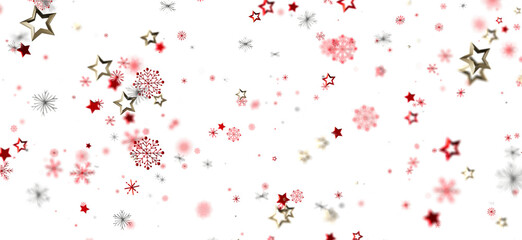 Festive winter background with red stars, snowflakes. Perfect for Christmas, New Year cards, and winter holidays.