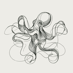 Artistic octopus created with fluid continuous lines forming a dynamic abstract composition. Ideal for modern design, posters, tattoos, and marine-themed artwork