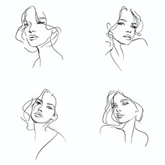 Collection of modern female portraits created with continuous black line art. Perfect for beauty branding, minimalist posters, editorial design, and modern interior decor