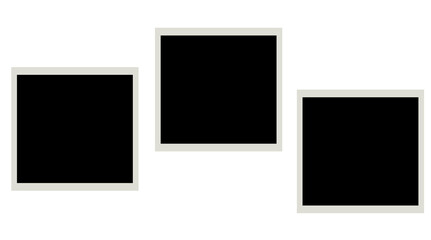 Three black photo frame placeholders for scrapbook layouts, poster mockups, and creative digital designs. Isolated on transparent background