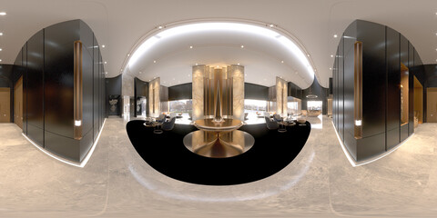 3D Render of Luxury Building Entrance Lobby, 360 Degree View