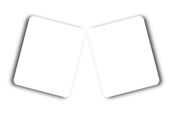Two white tilted square cards with soft shadows for mockups, presentation templates, and creative layout designs. Isolated on transparent background