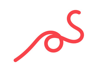 Red curved swirl line for modern decorative design, creative highlights, and abstract graphic overlays. Isolated on transparent background