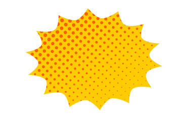 Yellow comic starburst badge with red halftone dots for sale stickers, pop art overlays, and promotional design projects. Isolated on transparent background